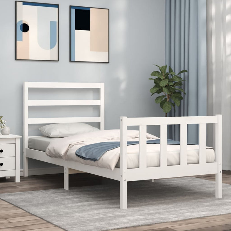 Bedframe met hoofdbord massief hout wit 90x190 cm