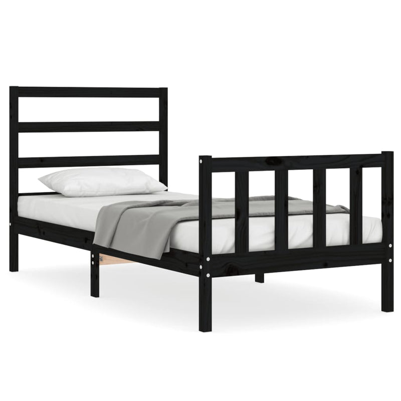 Bedframe met hoofdeinde massief hout zwart 90x190 cm