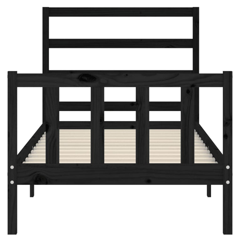 Bedframe met hoofdeinde massief hout zwart 90x190 cm