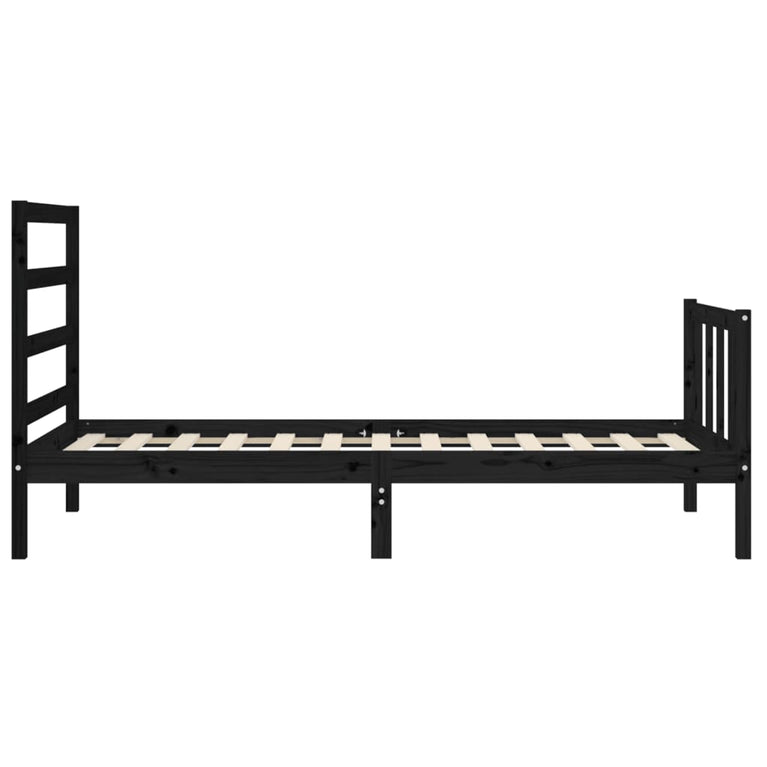 Bedframe met hoofdeinde massief hout zwart 90x190 cm