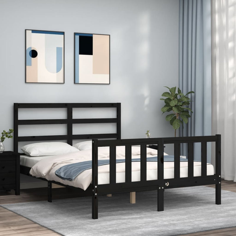 Bedframe met hoofdbord massief hout zwart 4FT Small Double