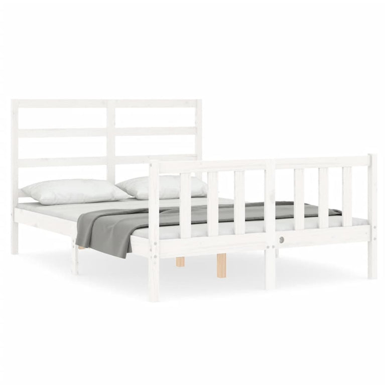 Bedframe met hoofdbord massief hout wit 140x190 cm