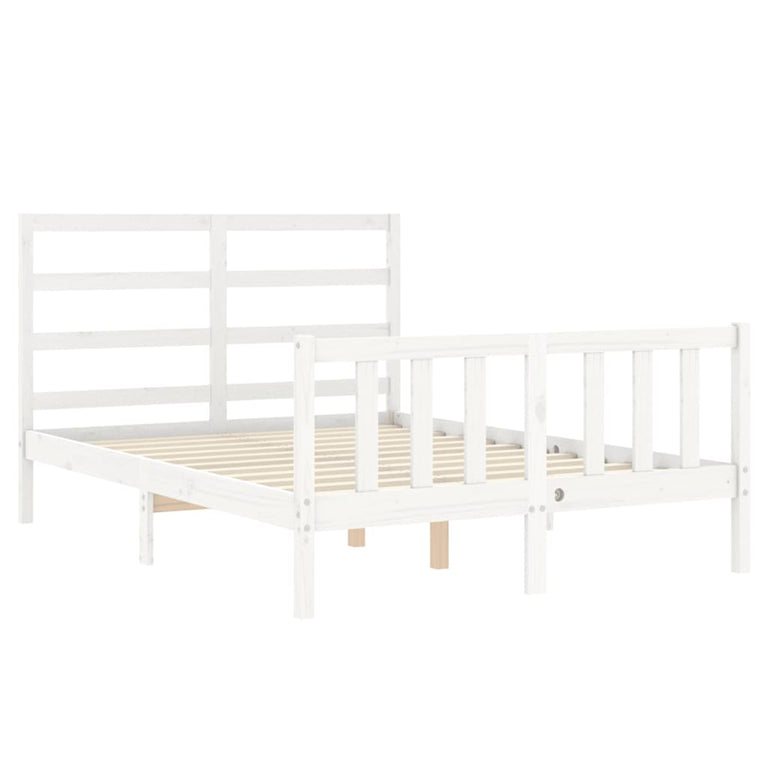 Bedframe met hoofdbord massief hout wit 140x190 cm