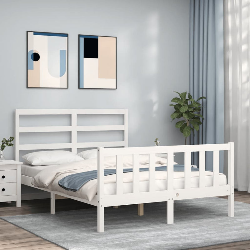 Bedframe met hoofdbord massief hout wit 140x190 cm