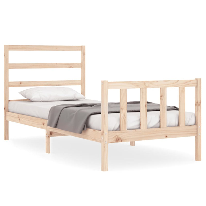 Bedframe met hoofdbord massief hout 90x200 cm