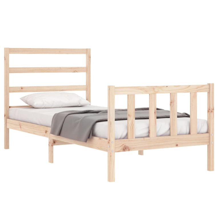 Bedframe met hoofdbord massief hout 90x200 cm