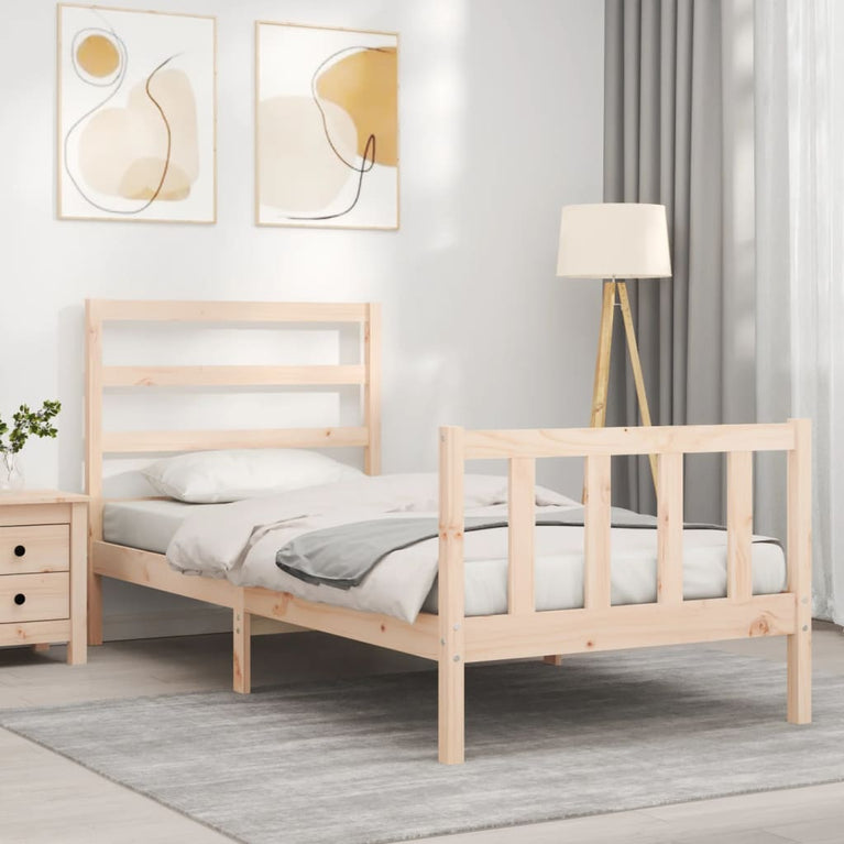 Bedframe met hoofdbord massief hout 90x200 cm