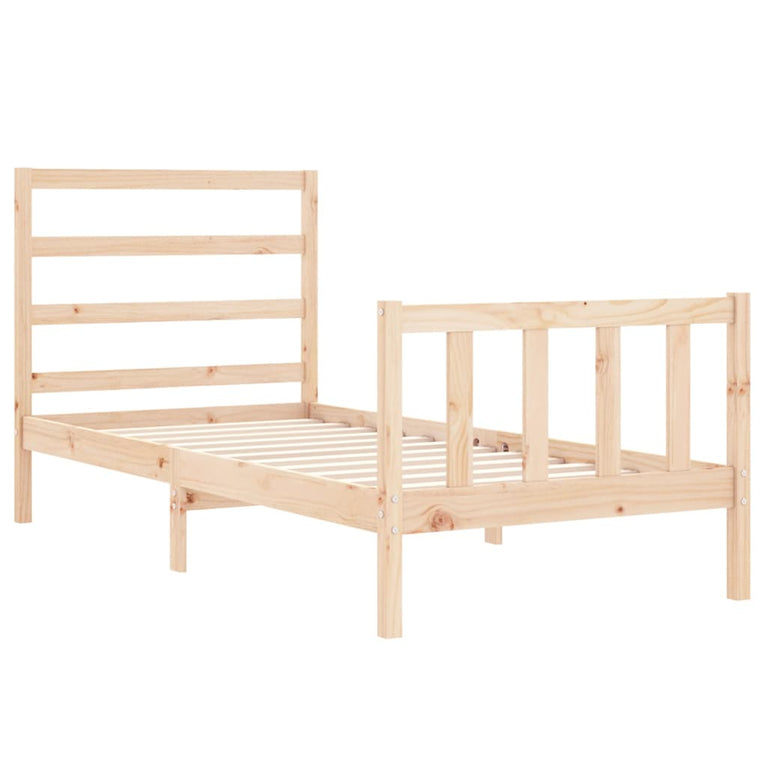 Bedframe met hoofdbord massief hout 90x200 cm