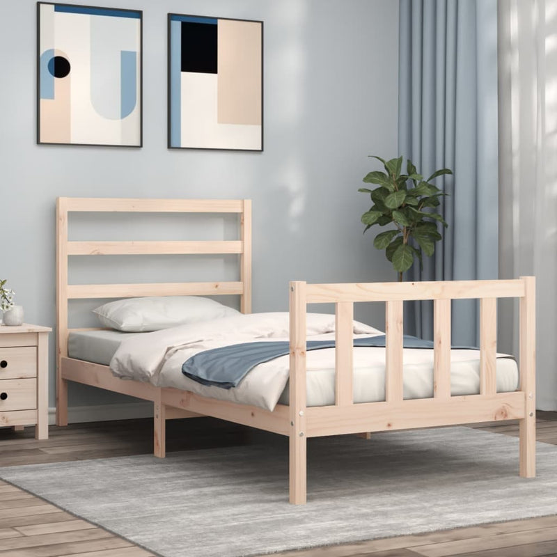 Bedframe met hoofdbord massief hout 90x200 cm