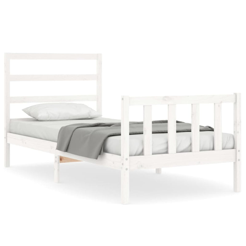 Bedframe met hoofdbord massief hout wit 90x200 cm