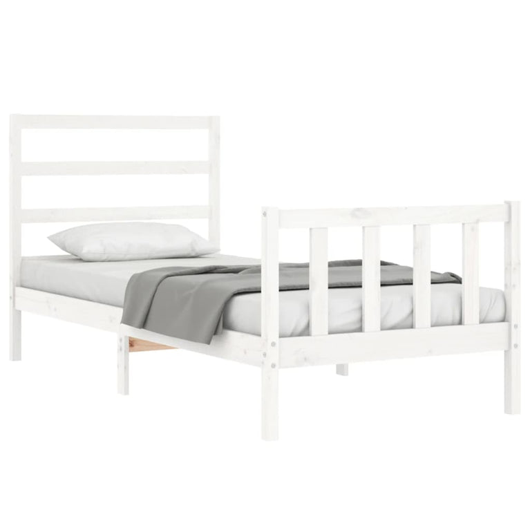 Bedframe met hoofdbord massief hout wit 90x200 cm
