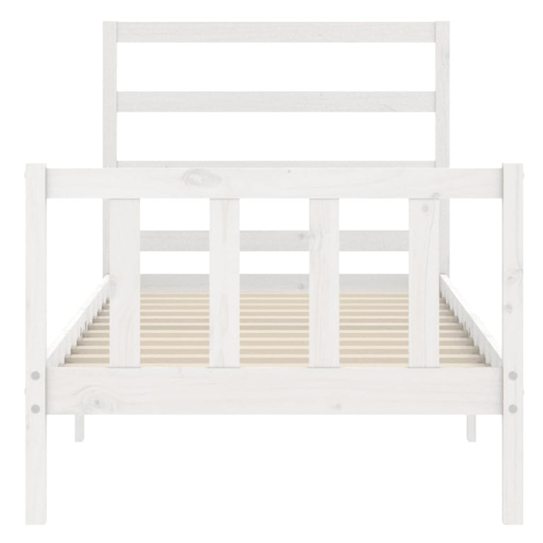 Bedframe met hoofdbord massief hout wit 90x200 cm