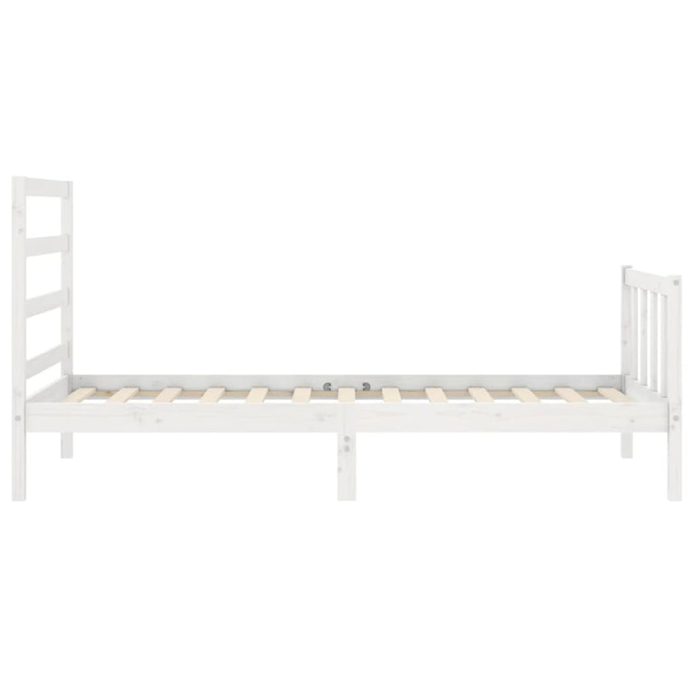 Bedframe met hoofdbord massief hout wit 90x200 cm