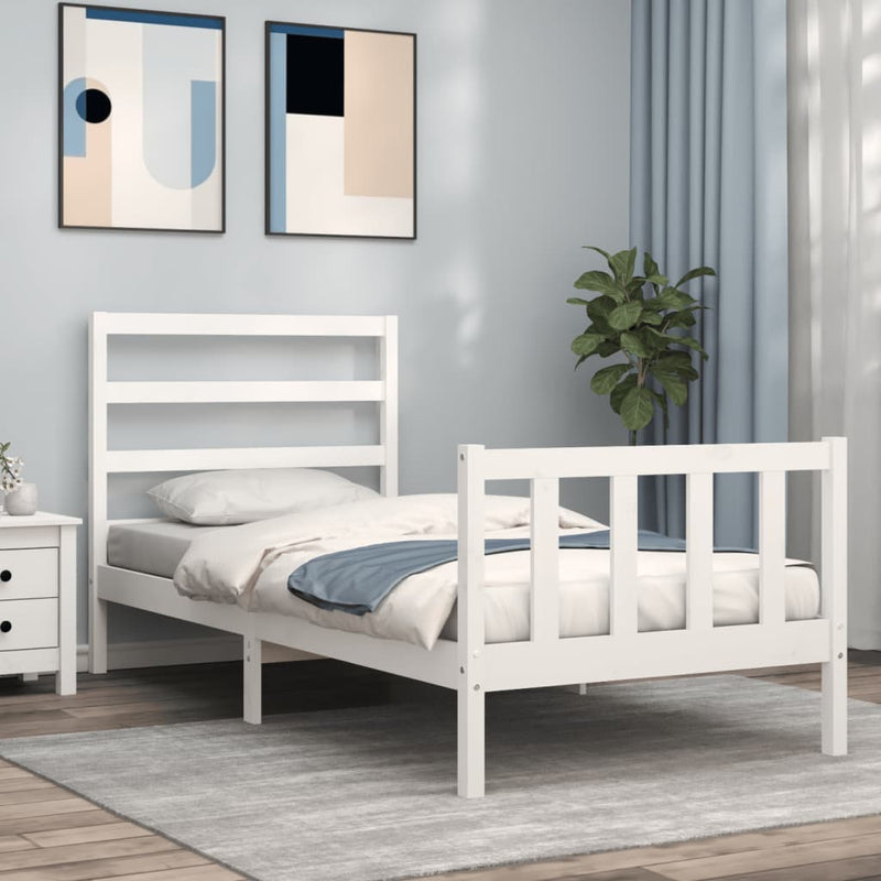 Bedframe met hoofdbord massief hout wit 90x200 cm