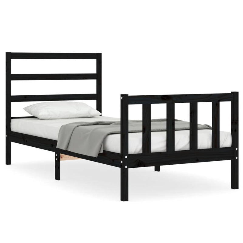Bedframe met hoofdbord massief hout zwart 100x200 cm