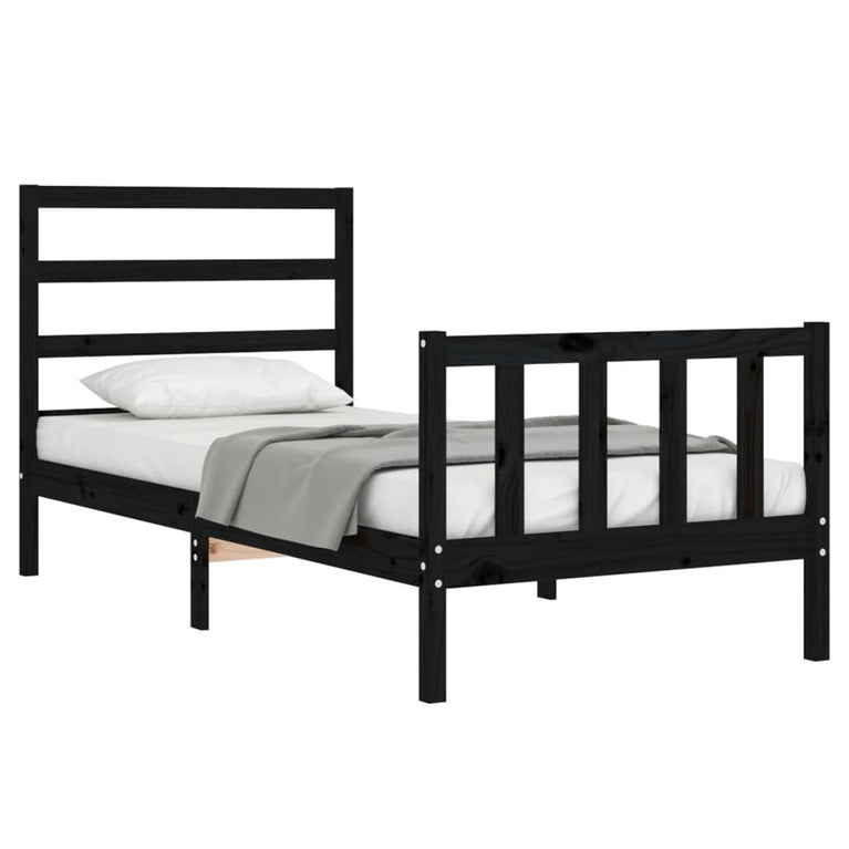 Bedframe met hoofdbord massief hout zwart 100x200 cm