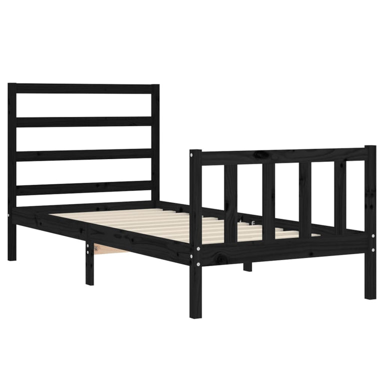 Bedframe met hoofdbord massief hout zwart 100x200 cm