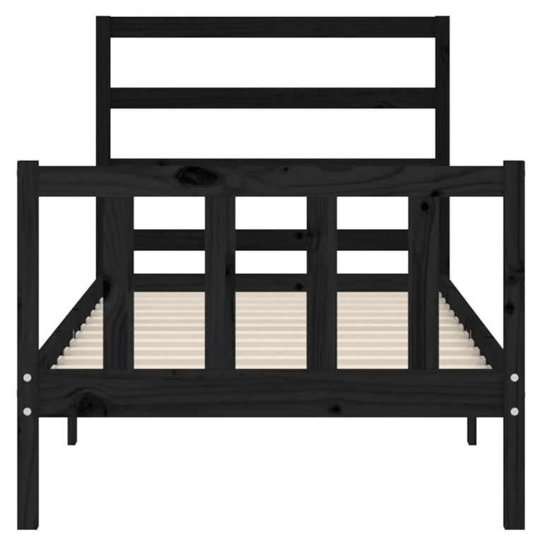 Bedframe met hoofdbord massief hout zwart 100x200 cm
