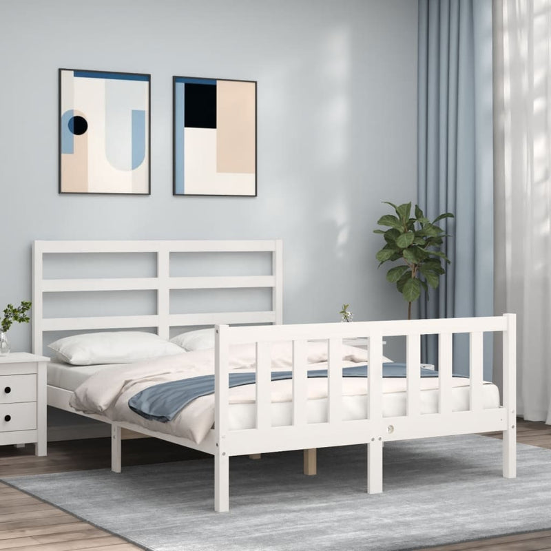 Bedframe met hoofdbord massief hout wit 120x200 cm