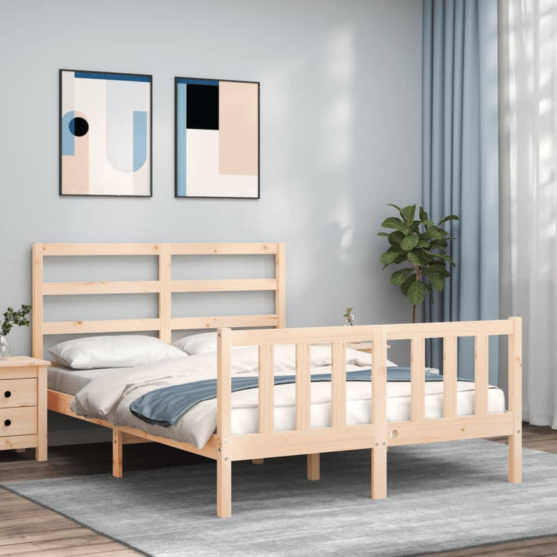 Bedframe met hoofdbord massief hout 140x200 cm