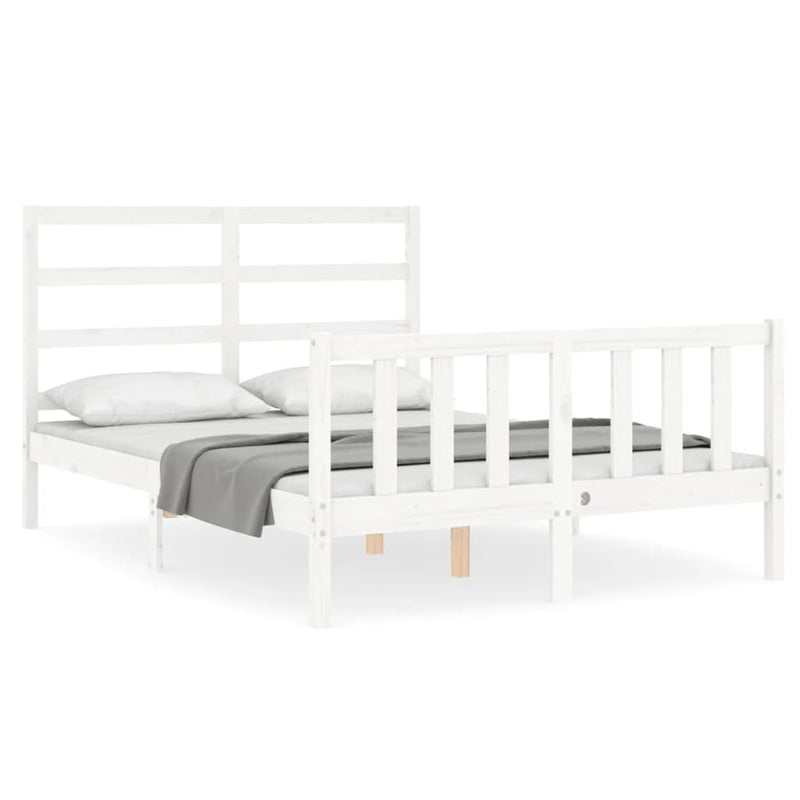 Bedframe met hoofdbord massief hout wit 140x200 cm