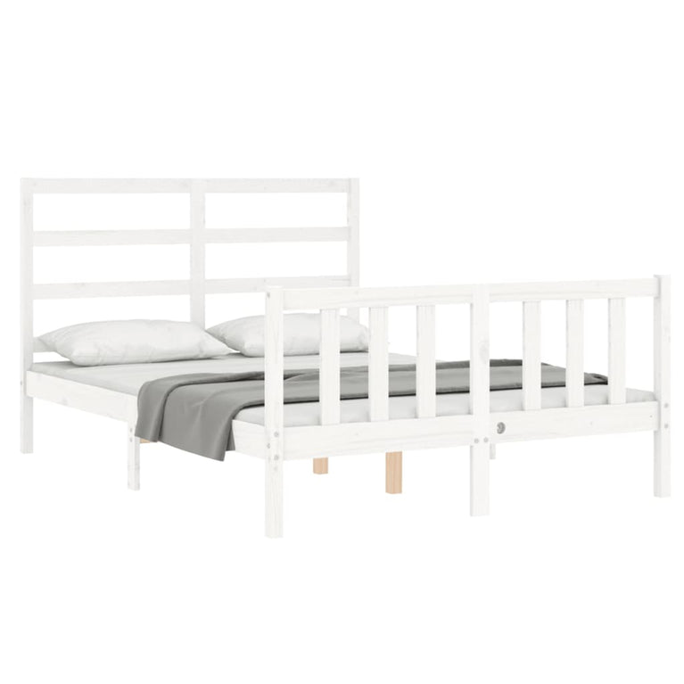 Bedframe met hoofdbord massief hout wit 140x200 cm