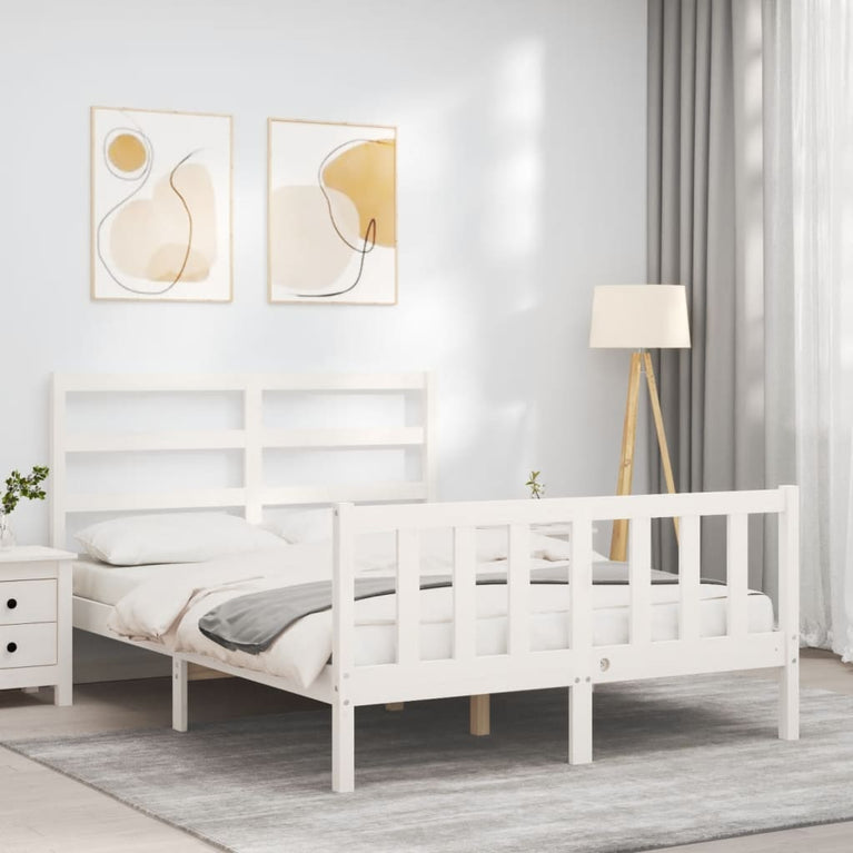 Bedframe met hoofdbord massief hout wit 140x200 cm