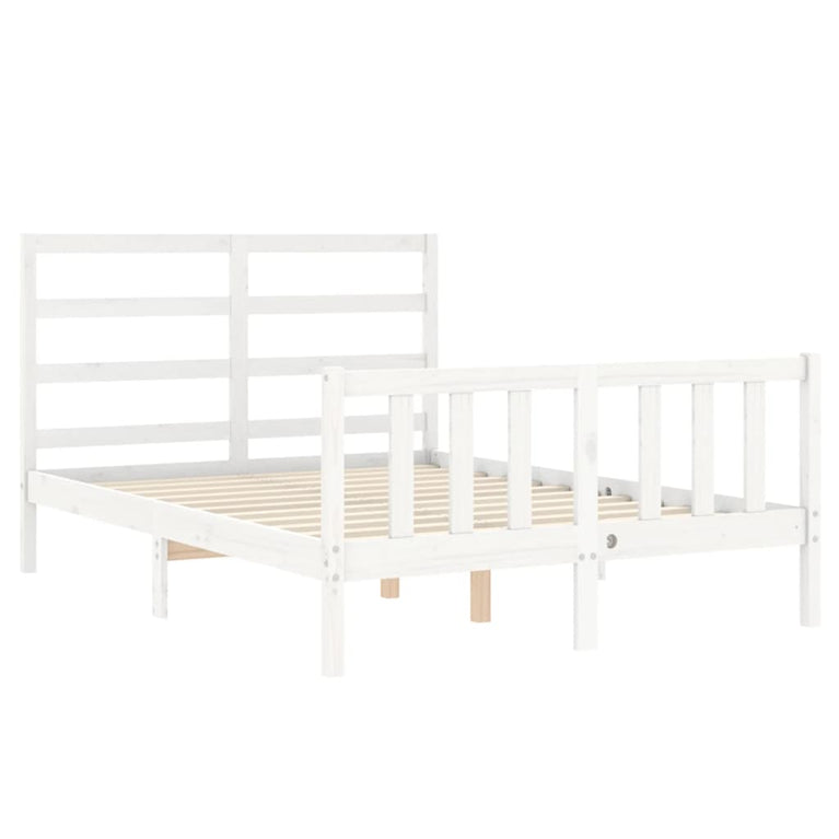 Bedframe met hoofdbord massief hout wit 140x200 cm