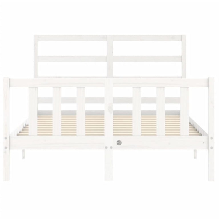 Bedframe met hoofdbord massief hout wit 140x200 cm