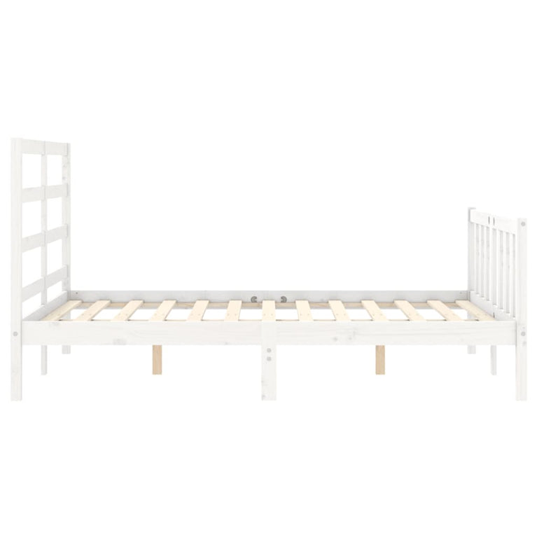 Bedframe met hoofdbord massief hout wit 140x200 cm