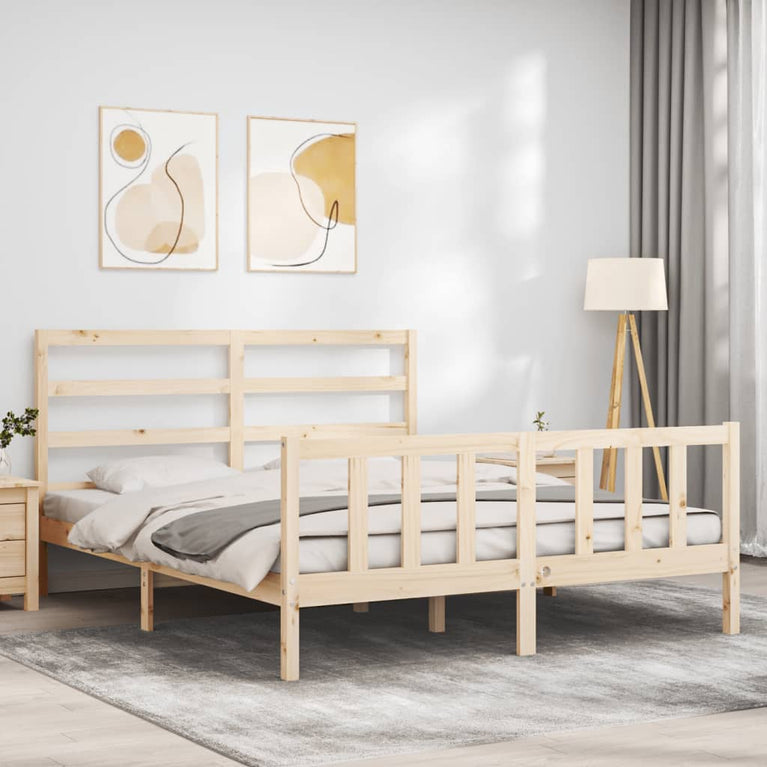 Bedframe met hoofdbord massief hout 160x200 cm