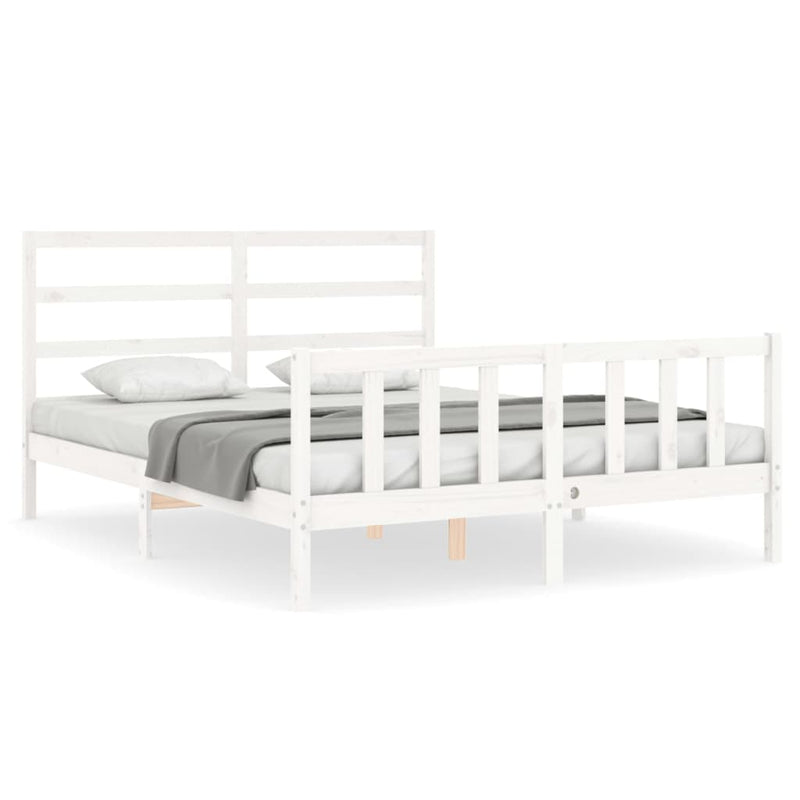 Bedframe met hoofdbord massief hout wit 160x200 cm