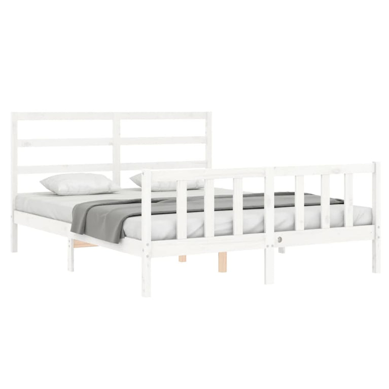 Bedframe met hoofdbord massief hout wit 160x200 cm