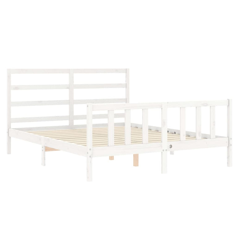 Bedframe met hoofdbord massief hout wit 160x200 cm