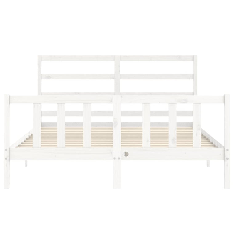 Bedframe met hoofdbord massief hout wit 160x200 cm