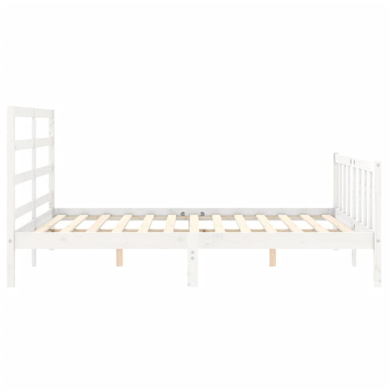 Bedframe met hoofdbord massief hout wit 160x200 cm