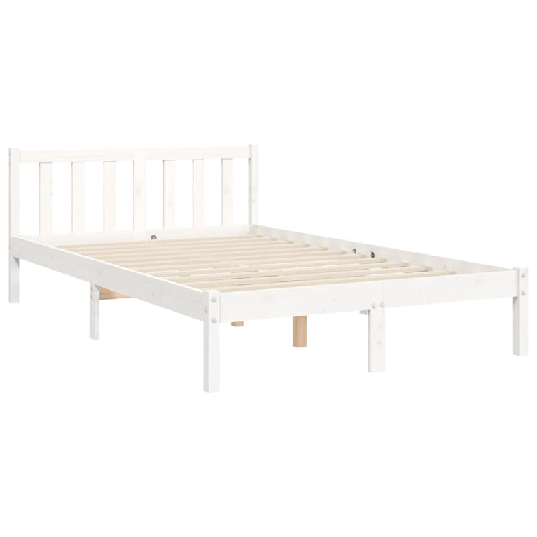 Bedframe met hoofdbord massief hout wit 160x200 cm