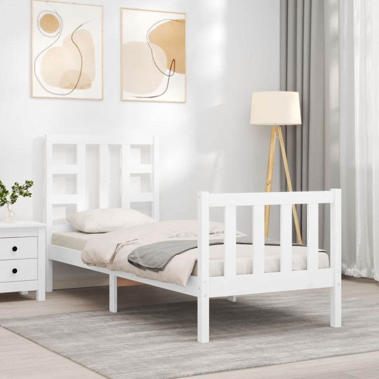 Bedframe met hoofdbord massief hout wit 2FT6 Small Single