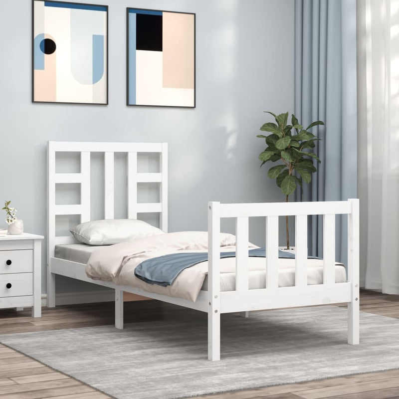 Bedframe met hoofdbord massief hout wit 2FT6 Small Single