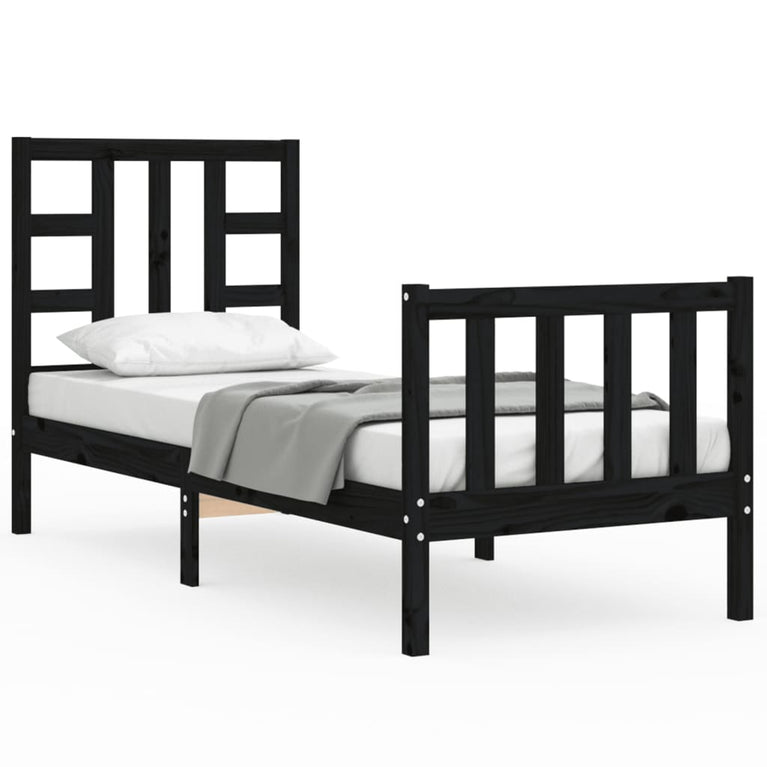 Bedframe met hoofdbord massief hout zwart 2FT6 Small Single