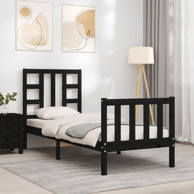 Bedframe met hoofdbord massief hout zwart 2FT6 Small Single