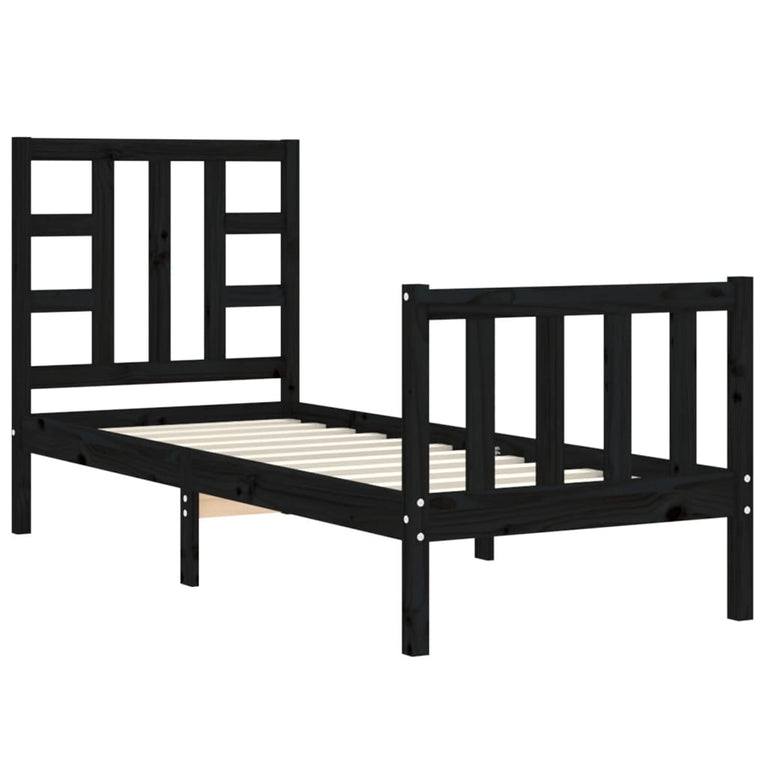 Bedframe met hoofdbord massief hout zwart 2FT6 Small Single