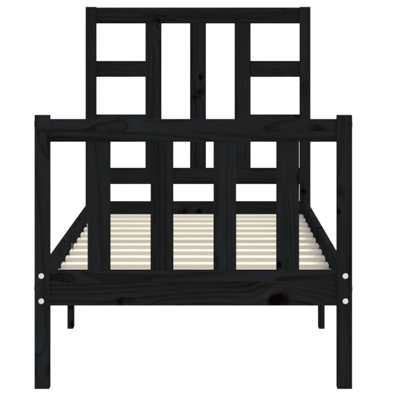 Bedframe met hoofdbord massief hout zwart 2FT6 Small Single