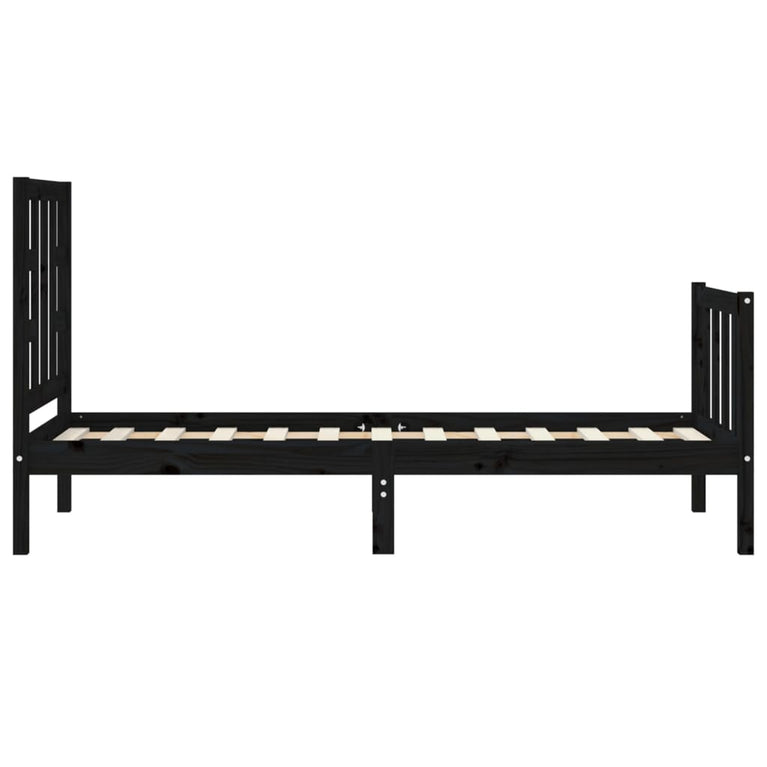 Bedframe met hoofdbord massief hout zwart 2FT6 Small Single
