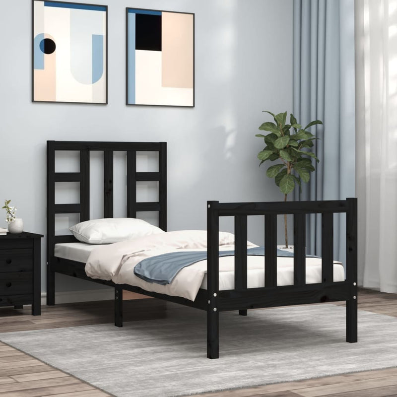 Bedframe met hoofdbord massief hout zwart 2FT6 Small Single