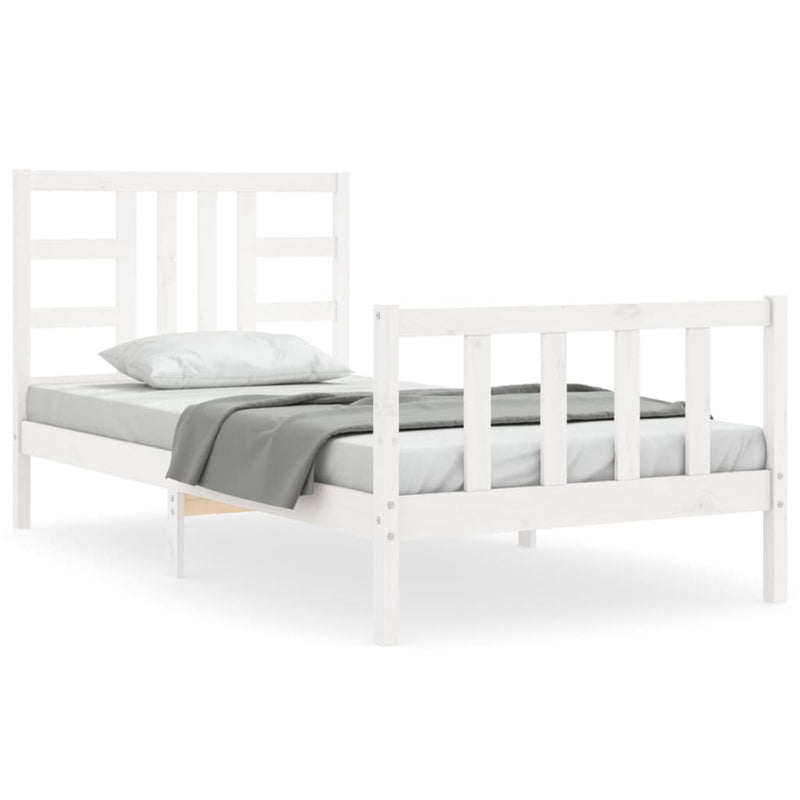 Bedframe met hoofdbord massief hout wit 90x190 cm