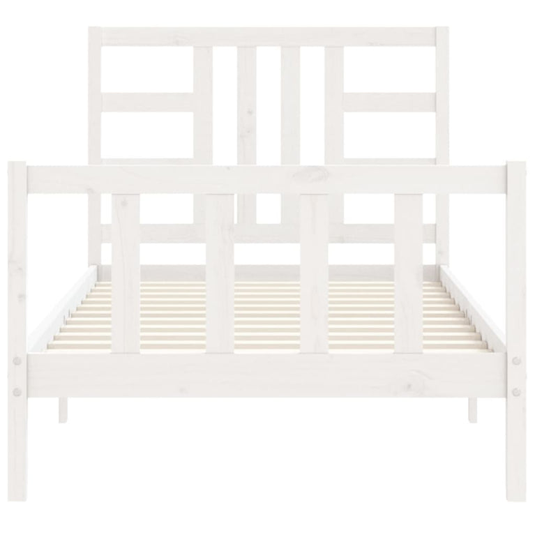 Bedframe met hoofdbord massief hout wit 90x190 cm