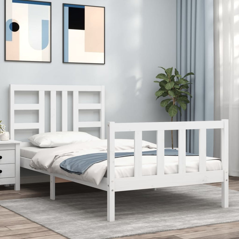 Bedframe met hoofdbord massief hout wit 90x190 cm