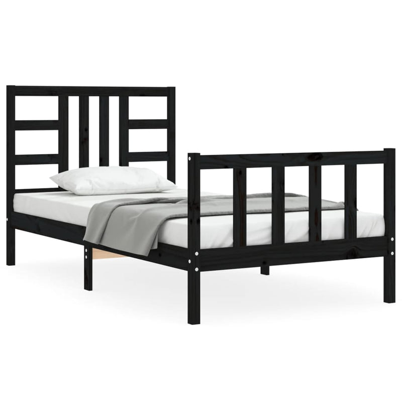 Bedframe met hoofdeinde massief hout zwart 90x190 cm