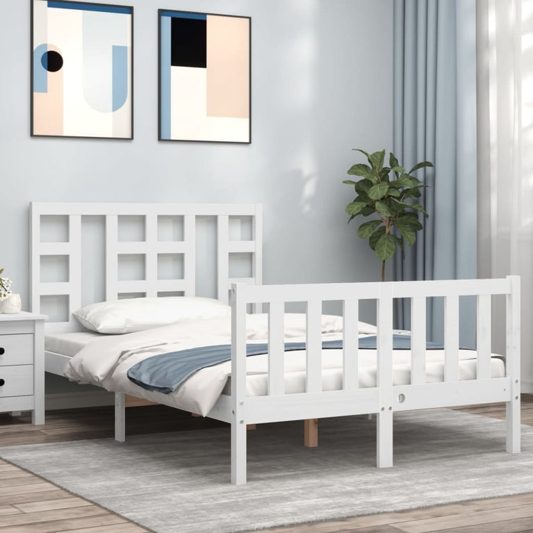 Bedframe met hoofdbord massief hout wit 4FT Small Double